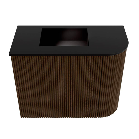 Mondiaz JOYA 51.6cm toiletmeubel - ronding rechts kleur Walnut - Wastafel FAYE positie Links Zonder kraangat kleur Urban. SW1421353