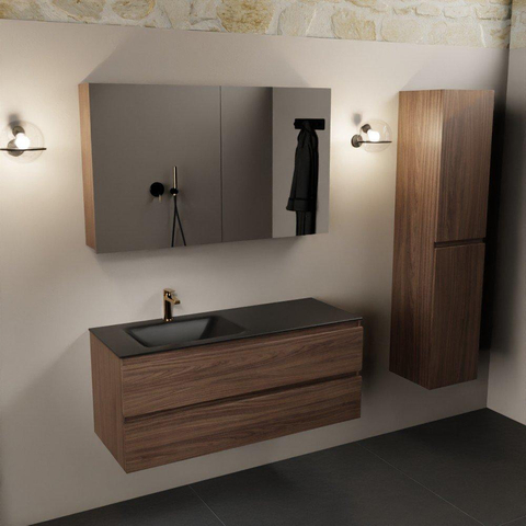 Mondiaz Aivy badmeubelset - 120x45x50cm - 1 kraangat - 1 wasbak urban Solid surface - Links - 2 lades - Met spiegelkast - Melamine Mocha SW892260
