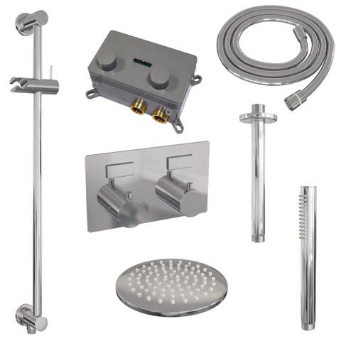 BRAUER Chrome Edition ensemble de douche pluie apparent – douche de tête Ø 20 cm – bras de plafond 30 cm – douchette bâton – avec inverseur SW925548