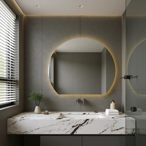 Saniclass Aura Badkamerspiegel - 120x102cm - halfrond - horizontaal / verticaal - indirecte LED verlichting - spiegelverwarming - Infrarood SHOWROOMMODEL SHOW26729