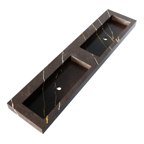 BRAUER Coral wastafel - 200x46x10cm - 2 wasbakken - 0 kraangaten - composiet - marmerlook - Copper Brown SW957300