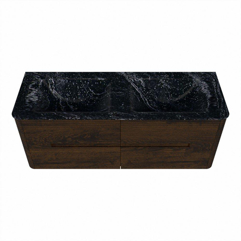 Mondiaz CIRO-DLUX Badkamermeubelset - 130x45x50cm - Solid surface wastafel Lava - 2 wasbak Dubbel - 2 kraangaten - 4 lades - Walnut SW1530222