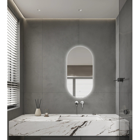 Saniclass Shine miroir – ovale – 40 x 80 cm – LED indirecte tout autour – chauffage de miroir – Argent SW1408473