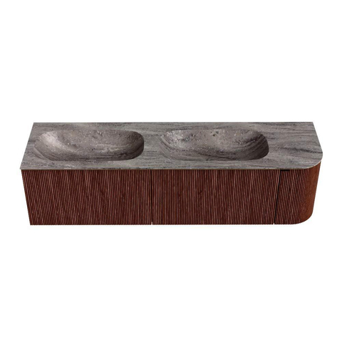MONDIAZ KURVE-DLUX 165cm meuble de salle de bains arrondi Droite couleur Ruby avec 2 tiroirs et 1 porte. Lavabo STOR SMALL Double / Gauche 2 trous de robinet Oza. SW1432849