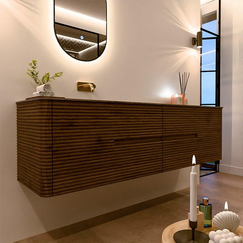 Mondiaz CIRO-DLUX Badkamermeubelset - 180x45x50cm - Solid surface wastafel Oza - 1 wasbak Links - zonder kraangaten - 4 lades - Dusk SW1533315