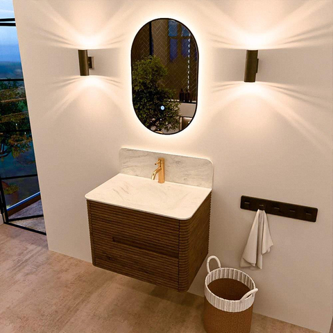 Mondiaz CIRO-DLUX Badkamermeubelset - 70x45x50cm - Solid surface wastafel Opalo - 1 wasbak Midden - 1 kraangat - 2 lades - Dusk SW1532882