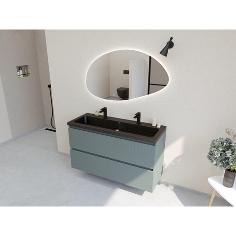 H&R Badmeubelen Infinity XXL 3D Badkamermeubelset - 120 cm - 1 keramische wasbak djazz mat zwart - 2 kraangaten - 2 lades - mat petrol SW863506