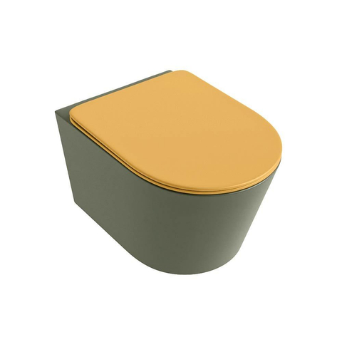 Mondiaz LAVIE hangtoilet – spoelrandloos – 36 x 53 cm – met softclose zitting – Army (groen), zitting Ocher (geel) SW1208660