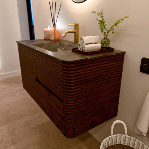 Mondiaz CIRO-DLUX Ensemble de meubles de salle de bains - 100x45x50cm - Lavabo solid surface Lava - 1 vasque au milieu - 1 trou de robinet - 2 tiroirs - Ruby SW1531606