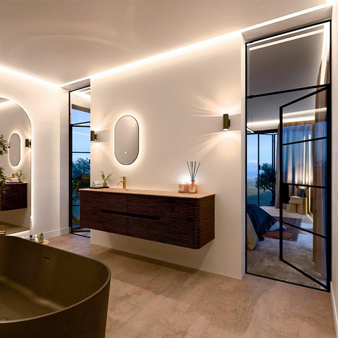 Mondiaz CIRO-DLUX Meuble de salle de bains - 180x45x50cm - Plan vasque en solid surface Arena - 1 lavabo à gauche - 1 trou de robinetterie - 4 tiroirs - Noyer SW1530439
