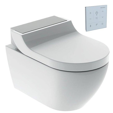 Geberit AquaClean Tuma Comfort Douchewc - spoelrandloos Wand geborsteld RVS afdekplaatje - met wandbediening - geborsteld wit glans SW809477