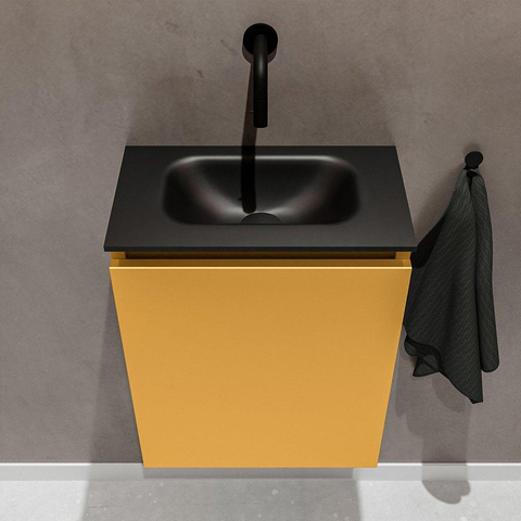 MONDIAZ TURE Toiletmeubel 40x23x50cm met 0 kraangaten 1 deuren ocher mat Wastafel Eden midden Solid Surface Zwart SW475347