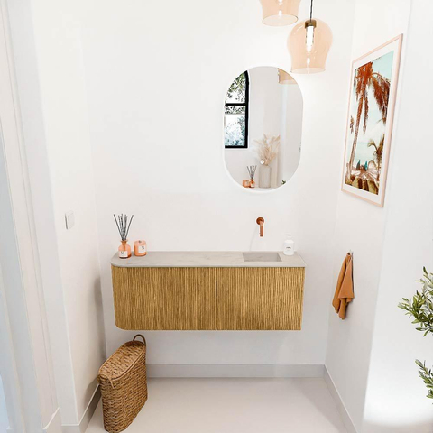 Mondiaz JOYA-DLUX 111.6cm toiletmeubel - ronding links kleur Oak - Wastafel FAYE positie Rechts Zonder kraangat kleur Opalo. SW1422154