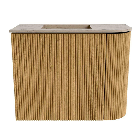Mondiaz JOYA-DLUX 51.6cm toiletmeubel - ronding rechts kleur Oak - Wastafel FAYE positie Links Zonder kraangat kleur Arena. SW1423900