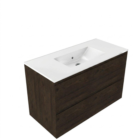 Saniclass Holz Pure Meuble de salle de bain - 100x45x60cm - lavabo en céramique blanc - 1 vasque - sans trous de robinet - 2 tiroirs - Charcoal SW1437766