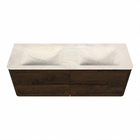 Mondiaz CIRO-DLUX Badkamermeubelset - 140x45x50cm - Solid surface wastafel Ostra - 2 wasbak Dubbel - zonder kraangaten - 4 lades - Walnut SW1530376