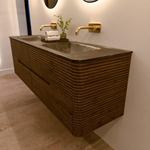 Mondiaz CIRO-DLUX Badkamermeubelset - 160x45x50cm - Solid surface wastafel Lava - 2 wasbak Dubbel - zonder kraangaten - 4 lades - Dusk SW1533056