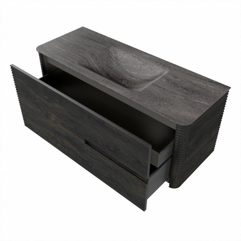 Mondiaz CIRO-DLUX Badkamermeubelset - 120x45x50cm - Solid surface wastafel Oza - 1 wasbak Midden - 1 kraangat - 2 lades - Shadow SW1532630