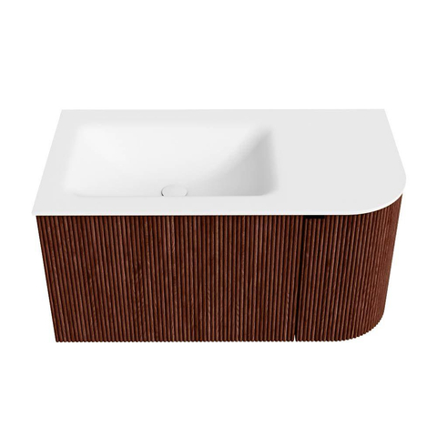 Mondiaz KURVE Ensemble de meuble de salle de bains - 85x46x40cm - 1 tiroir - 1 porte - lavabo solid surface - gauche - sans trou de robinet - Ruby SW1415582