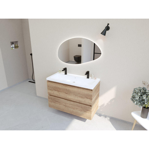H&R Badmeubelen Infinity XXL 3D Badkamermeubelset - 100 cm - 1 keramische wasbak djazz wit - 2 kraangaten - 2 lades - french oak SW863486