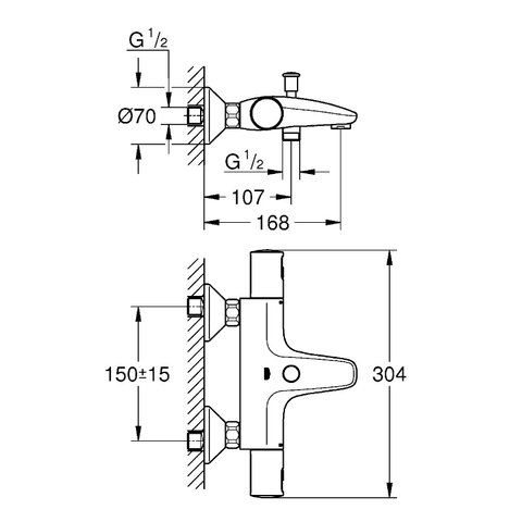 Grohe Precision Start Badkraan - thermostatisch - omstel - koppelingen HOH=15cm - matte black (mat zwart) SW924879