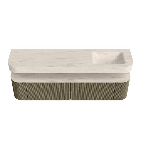 MONDIAZ THOR-DLUX Meuble de salle de bains - 190cm - arrondi gauche + droite - couleur Shadow - 2 tiroirs - 2 portes - Vasque suspendue CLOUD droite sans trou de robinet - couleur Meli SW1466739