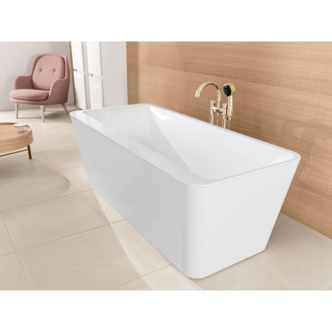 Villeroy & Boch Squaro edge 12 kunststof bad quaryl rechthoekig - vrijstaand - 180x80x45cm - inclusief paneel en afvoer /overloopcombinatie - glans wit 0942250