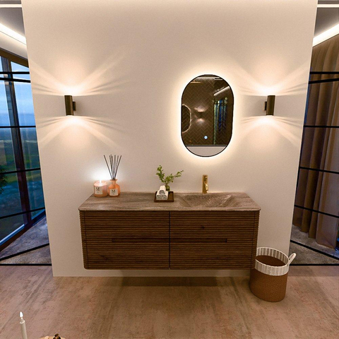 Mondiaz CIRO-DLUX Meuble de salle de bains avec lavabo - 140x45x50cm - Plan vasque solid surface Oza - 1 vasque à droite - 1 trou de robinet - 4 tiroirs - Dusk SW1533283