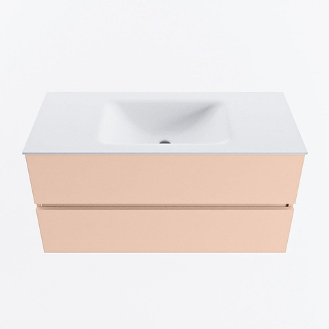 MONDIAZ VICA Ensemble meuble de salle de bains - 100cm - meuble bas rosee- 2 tiroirs - lavabo cloud au milieu - sans trous de robinet - version haute 60cm - talc SW1083325