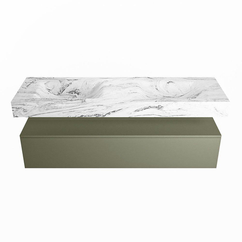 Mondiaz ALAN-DLUX Ensemble de meuble - 150cm - meuble Army mat - 1 tiroir - Lavabo Cloud Glace suspendu - vasque Gauche et droite - 0 trous de robinet SW805976