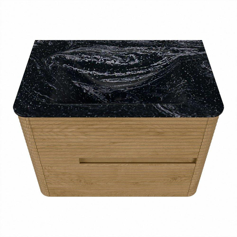 Mondiaz CIRO-DLUX Meuble de salle de bains - 70x45x50cm - lavabo solid surface Lava - 1 vasque au milieu - sans trous de robinet - 2 tiroirs - Chêne SW1531060