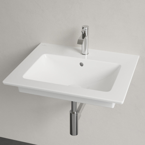 Villeroy & Boch venticello wastafel - 600x500mm - met overloop - geslepen onderkant - 3 kraangaten middelste open - White Alpine (glans wit) 1025156