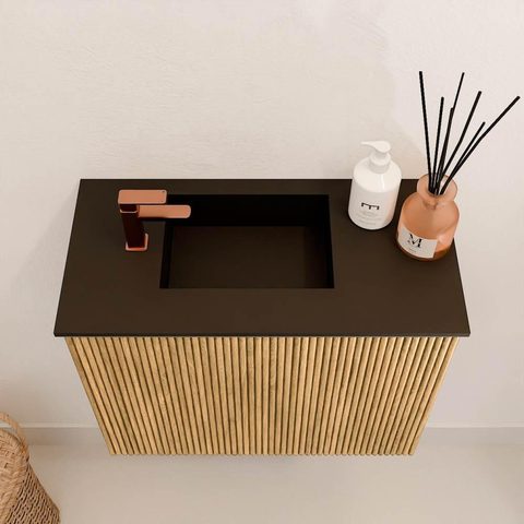 Mondiaz JOYA 50cm meuble de toilette - couleur Oak - Lavabo FAYE position Gauche 1 trou de robinet couleur Urban. SW1421179
