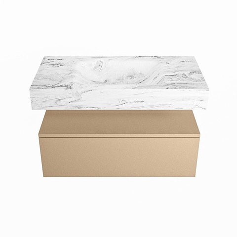 Mondiaz ALAN-DLUX Ensemble de meuble - 90cm - meuble Oro mat - 1 tiroir - Lavabo Cloud Glace suspendu - vasque Centre - 0 trous de robinet SW805990