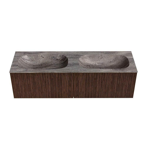 MONDIAZ KURVE-DLUX 150cm badmeubel kleur Walnut met 2 lades en 0 deuren. Wastafel STOR SMALL Dubbel 2 kraangaten Oza. SW1432484