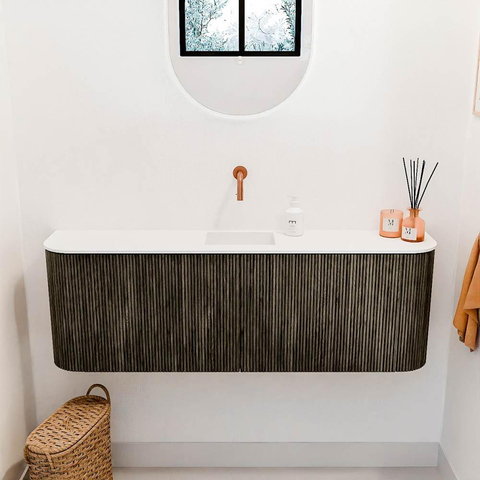 Mondiaz JOYA Meuble de toilette 123,2cm - arrondis gauche et droite couleur Shadow - Vasque FAYE position Milieu Sans trou de robinet couleur Talc SW1421460