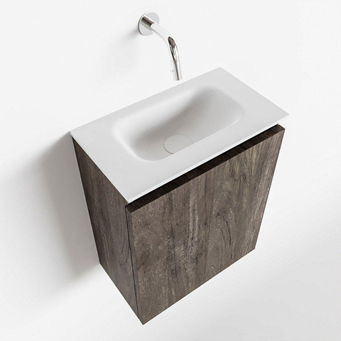 MONDIAZ TURE Fonteinset - 40x23x50cm - 0 kraangaten - 1 deur - dark brown mat - Wasbak midden - Solid Surface Wit SW475148