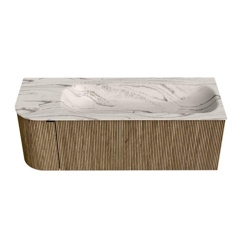 MONDIAZ KURVE-DLUX meuble de salle de bains 125 cm courbe à gauche couleur Dusk avec 1 tiroir et 1 porte. Lavabo BIG MEDIUM à droite 1 trou de robinet Nata. SW1432391