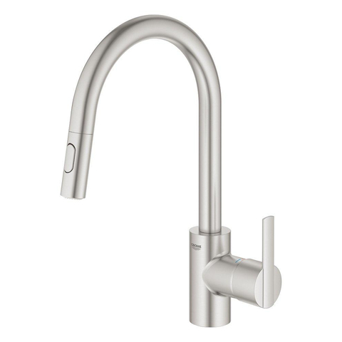 Grohe Feel Keukenkraan - hoog - uittrekbare uitloop - 2 straalsoorten - Brushed Supersteel (RVS) SW229113