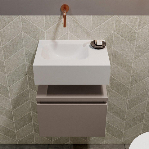 MONDIAZ ANDOR Toiletmeubel 40x30x30cm met 0 kraangaten 1 lades smoke mat Wastafel Lex links Solid Surface Wit SW474009