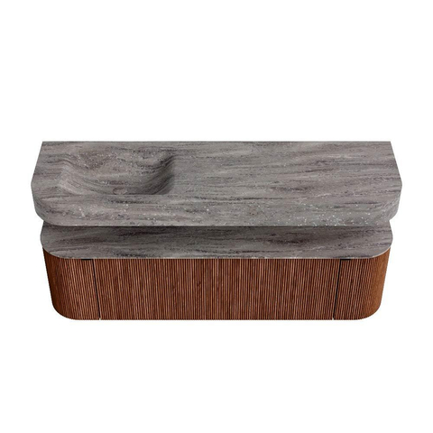 MONDIAZ THOR-DLUX 160cm meuble de salle de bains arrondi gauche + droite couleur Ruby avec 1 tiroir et 2 portes. Vasque suspendue CLOUD Gauche 1 trou de robinet couleur Oza. SW1465334