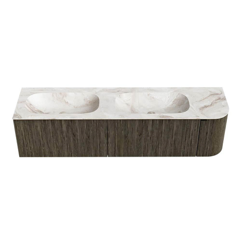 Mondiaz KURVE-DLUX Badkamermeubelset - 175x46x40cm - 2 lade - 1 deur - wastafel solid surface - dubbel / links - 2 kraangaten - Shadow SW1414402