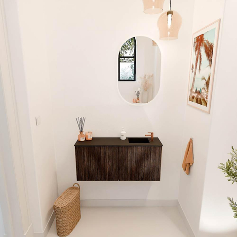Mondiaz JOYA 90cm meuble de salle de bains WC - couleur Walnut - Vasque FAYE position Droite 1 trou de robinet couleur Urban. SW1421346