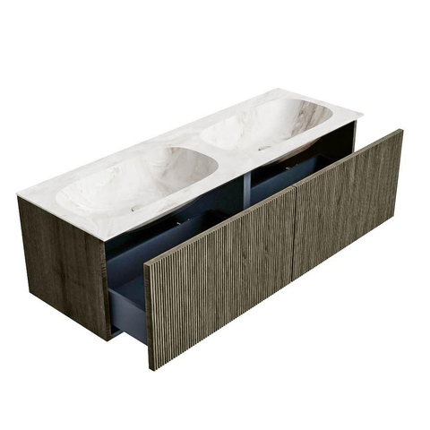 Mondiaz KURVE-DLUX Ensemble de meubles de salle de bains - 140x46x40cm - 2 tiroirs - vasque solid surface - double - 2 trous de robinet - Shadow SW1414399