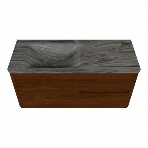 Mondiaz CIRO-DLUX Badkamermeubelset - 110x45x50cm - Solid surface wastafel Sombra - 1 wasbak Links - 1 kraangat - 2 lades - Ruby SW1532191