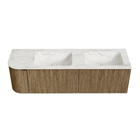 Mondiaz KURVE-DLUX Ensemble de meubles de salle de bains - 155x46x40cm - 2 tiroirs - 1 porte - lavabo solid surface - double / droite - sans trou de robinet - Dusk SW1415178