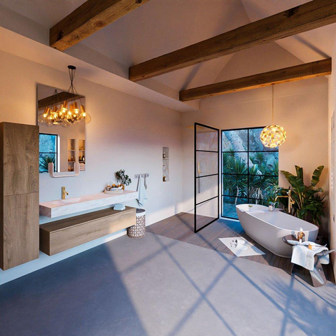 Mondiaz ALAN-DLUX Ensemble de meuble - 150cm - meuble Washed Oak mat - 1 tiroir - Lavabo Cloud Ostra suspendu - vasque Gauche - 1 trou de robinet SW808950