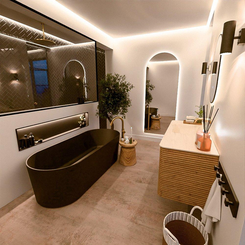 Mondiaz CIRO-DLUX Ensemble de meubles de salle de bains - 120x45x50cm - vasque en solid surface Meli - 1 lavabo à gauche - sans trous de robinet - 2 tiroirs - Chêne SW1531402
