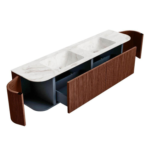 Mondiaz KURVE-DLUX Badkamermeubelset - 180x46x40cm - 2 lade - 2 deuren - wastafel solid surface - dubbel - zonder kraangat - Ruby SW1415680