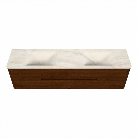 Mondiaz CIRO-DLUX Badkamermeubelset - 190x45x50cm - Solid surface wastafel Ostra - 2 wasbak Dubbel - 2 kraangaten - 4 lades - Ruby SW1531901